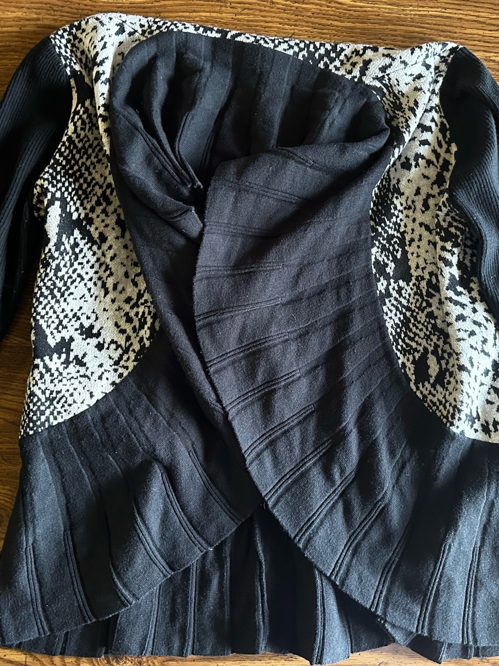 Angels Black and White Knit Cardigan with Ruffle Trim